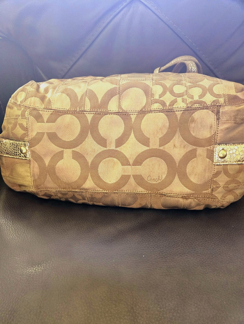 Coach Gold Metallic Op Art Patchwork Hobo Bag - Picture 4 of 9